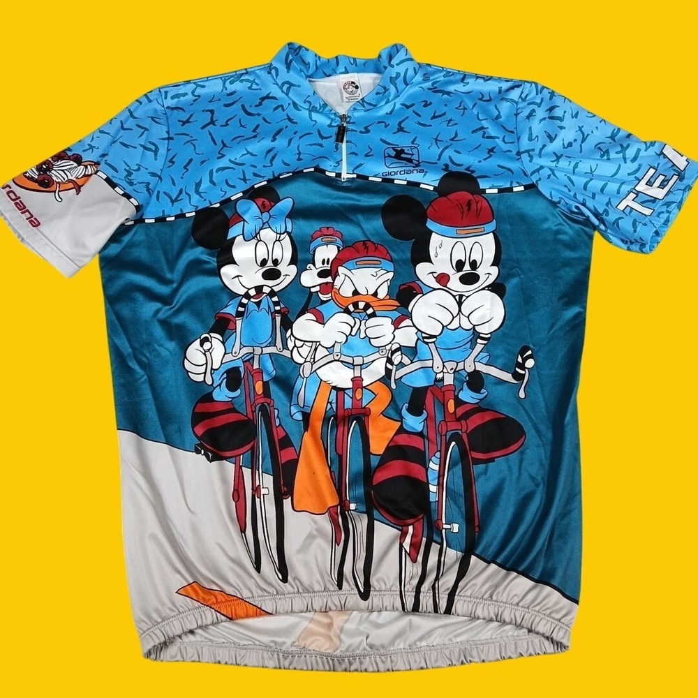 Giordana Cycling Jersey Mens L Disney Mickey Donald Goofy Blue Cotton Blend 90s